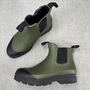 Everlane The Rain Boot Green Black Rubber Pull On Chelsea Boots Ankle Women's 6